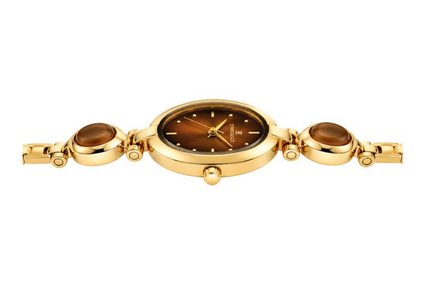 Labdhi Watches & Premium TimeGold TG-13-03 gold-tone watch with a brown dial and oval stone accents on the bracelet.