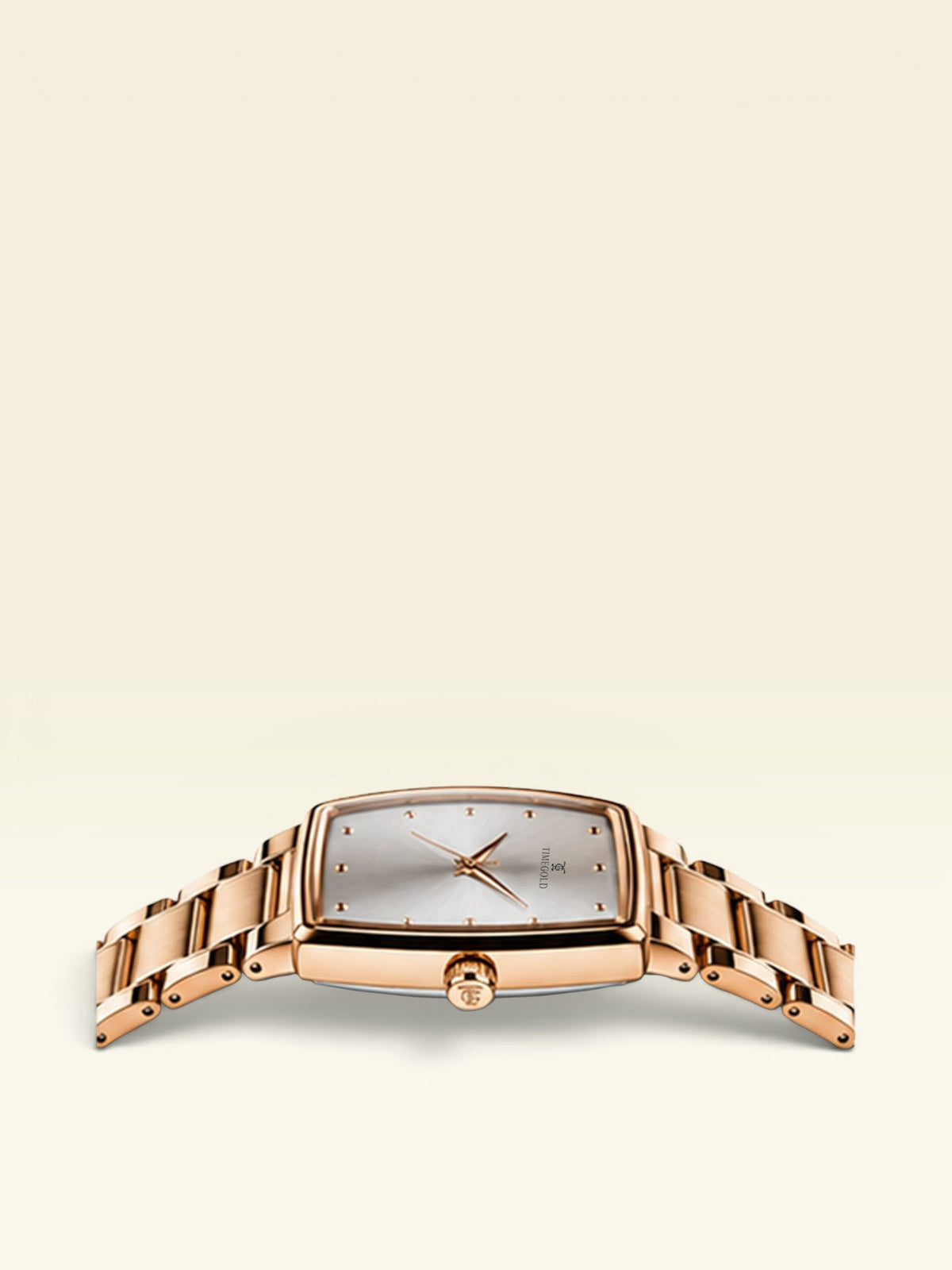 Labdhi Watches & Premium TimeGold Regal Curve watch with a rose gold stainless steel bracelet and curved square dial