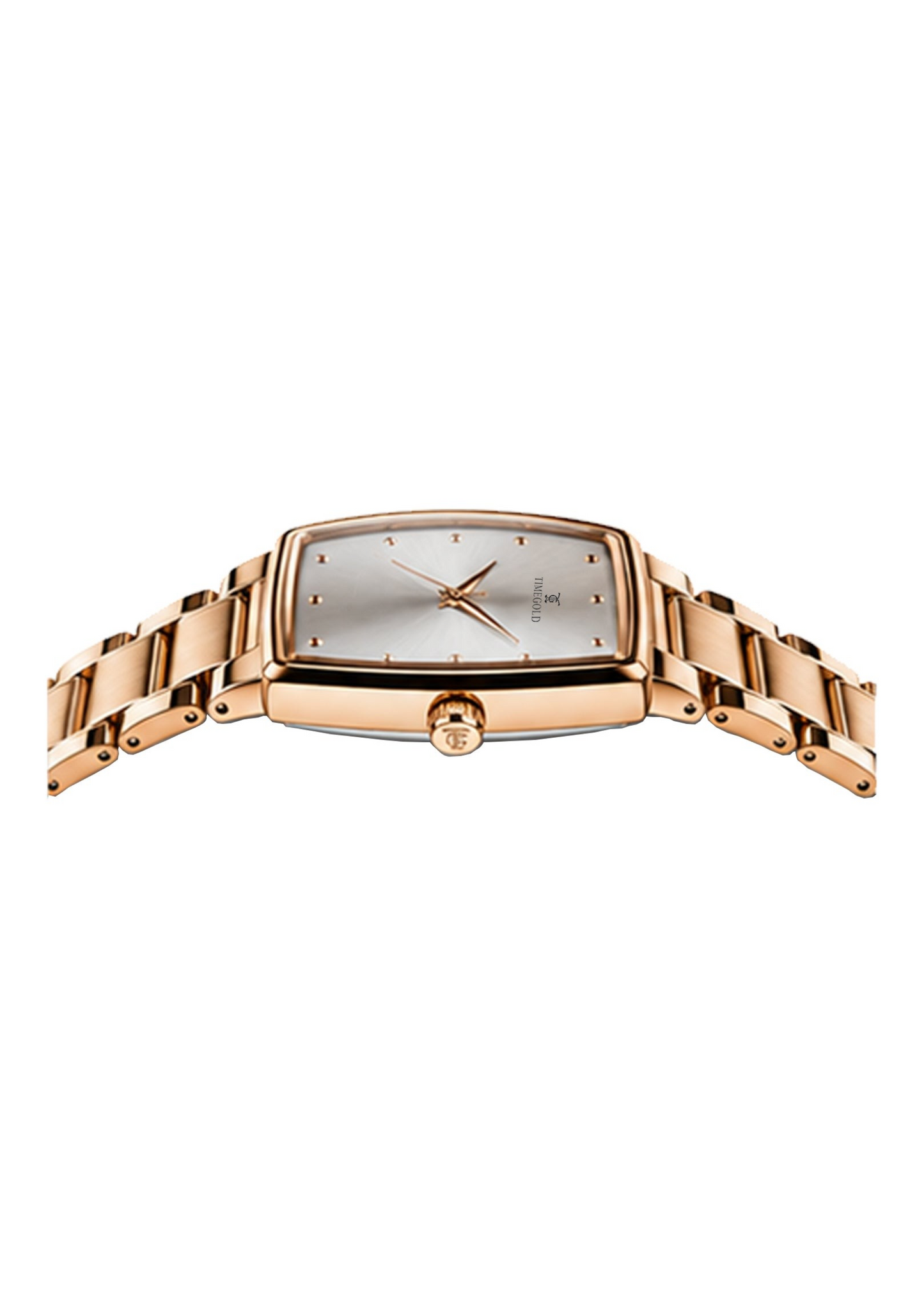 Labdhi Watches & Premium TimeGold Regal Curve watch with a rose gold stainless steel bracelet and curved square dial