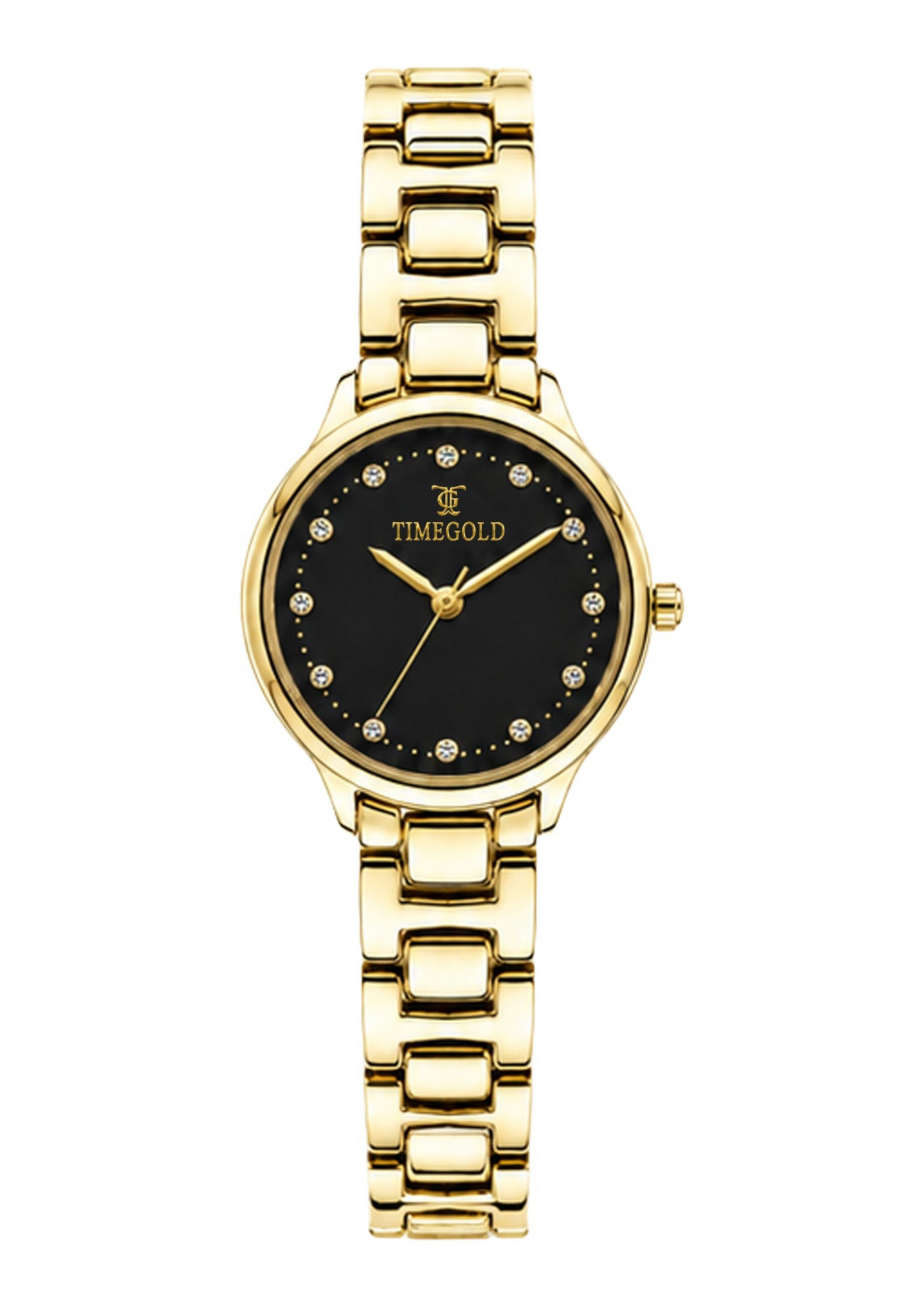 Labdhi Watches & Premium TimeGold Aurelia Grace women's watch with a gold-tone bracelet and black crystal-accented dial