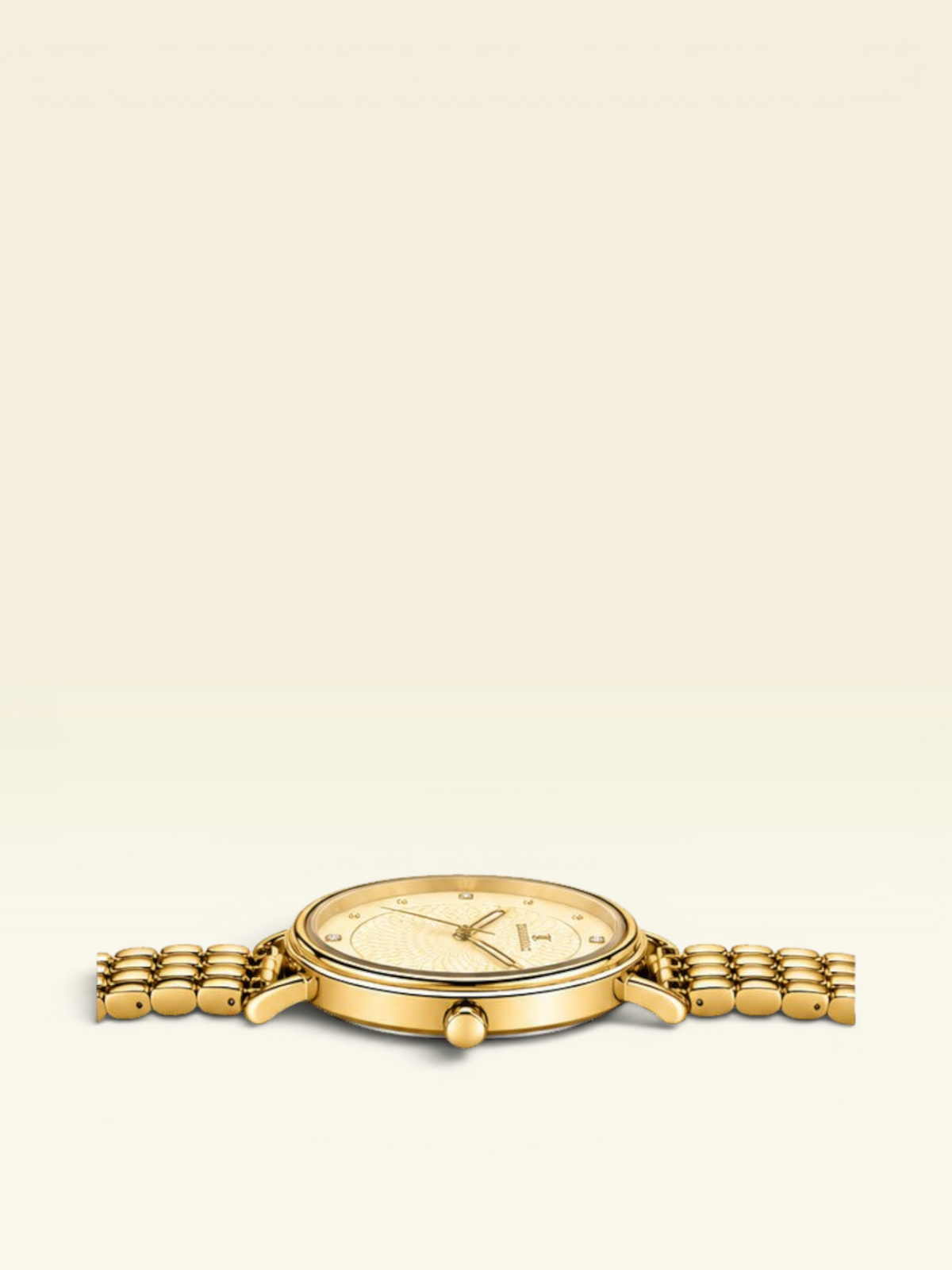 Labdhi Watches & Premium Time Gold Celestia Royale watch with a gold-tone bracelet and champagne guilloché dial.