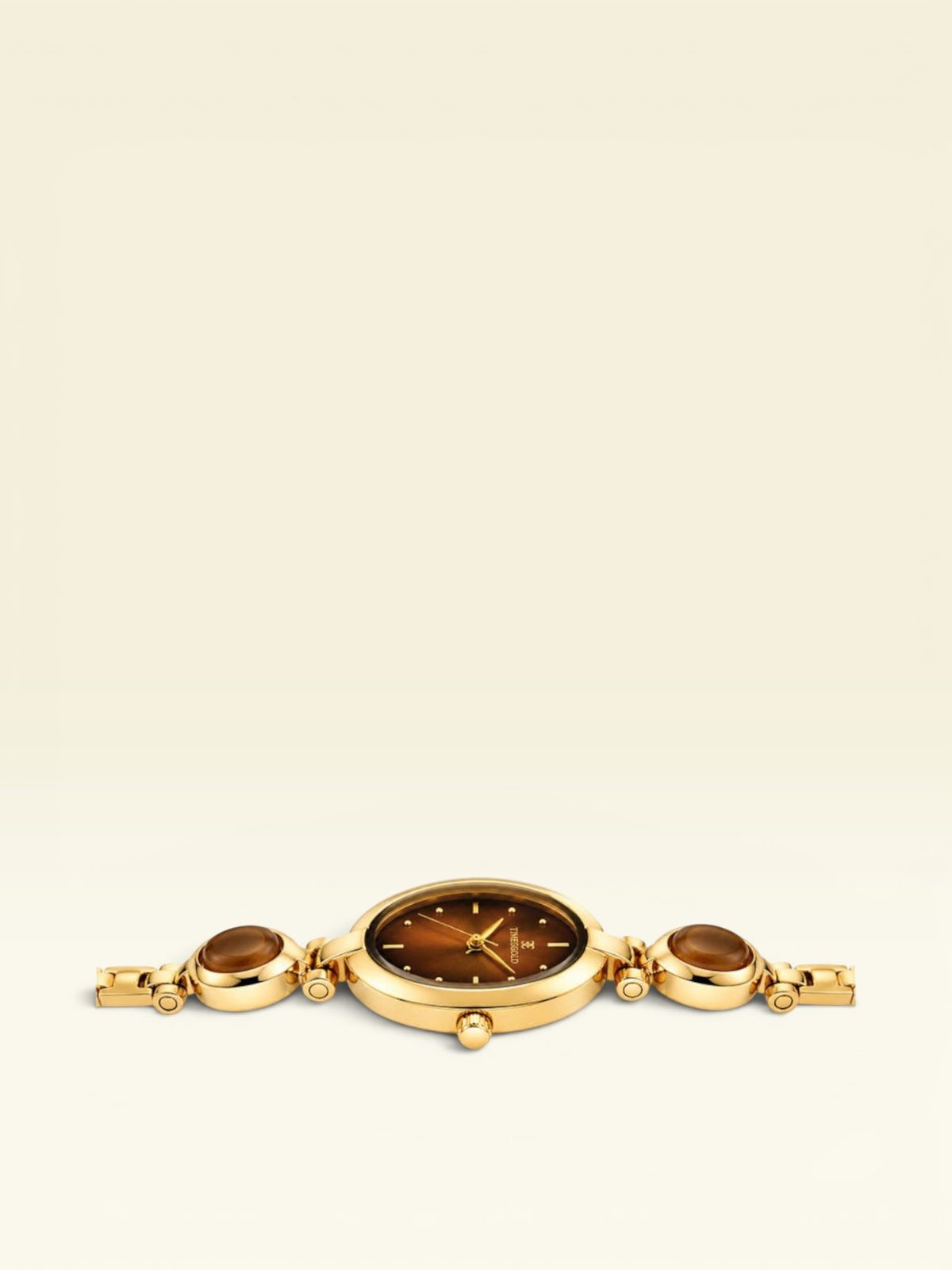 Labdhi Watches & Premium TimeGold TG-13-03 gold-tone watch with a brown dial and oval stone accents on the bracelet.