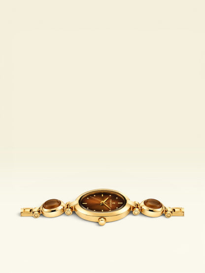 Labdhi Watches & Premium TimeGold TG-13-03 gold-tone watch with a brown dial and oval stone accents on the bracelet.