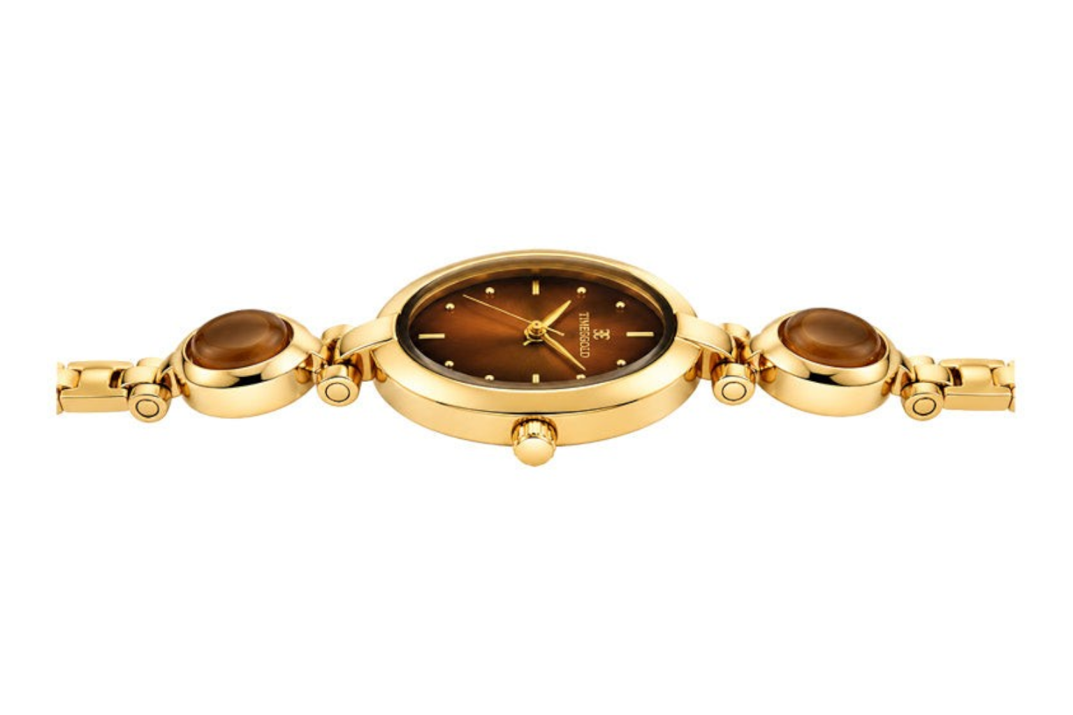 Labdhi Watches & Premium TimeGold TG-13-03 gold-tone watch with a brown dial and oval stone accents on the bracelet.