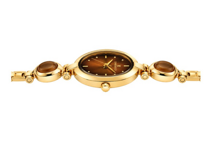 Labdhi Watches & Premium TimeGold TG-13-03 gold-tone watch with a brown dial and oval stone accents on the bracelet.