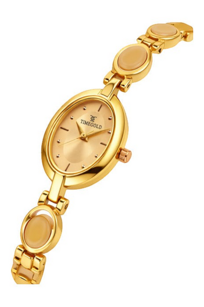Labdhi Watches & Premium TimeGold gold-tone women's watch with an oval dial and decorative oval bracelet links.