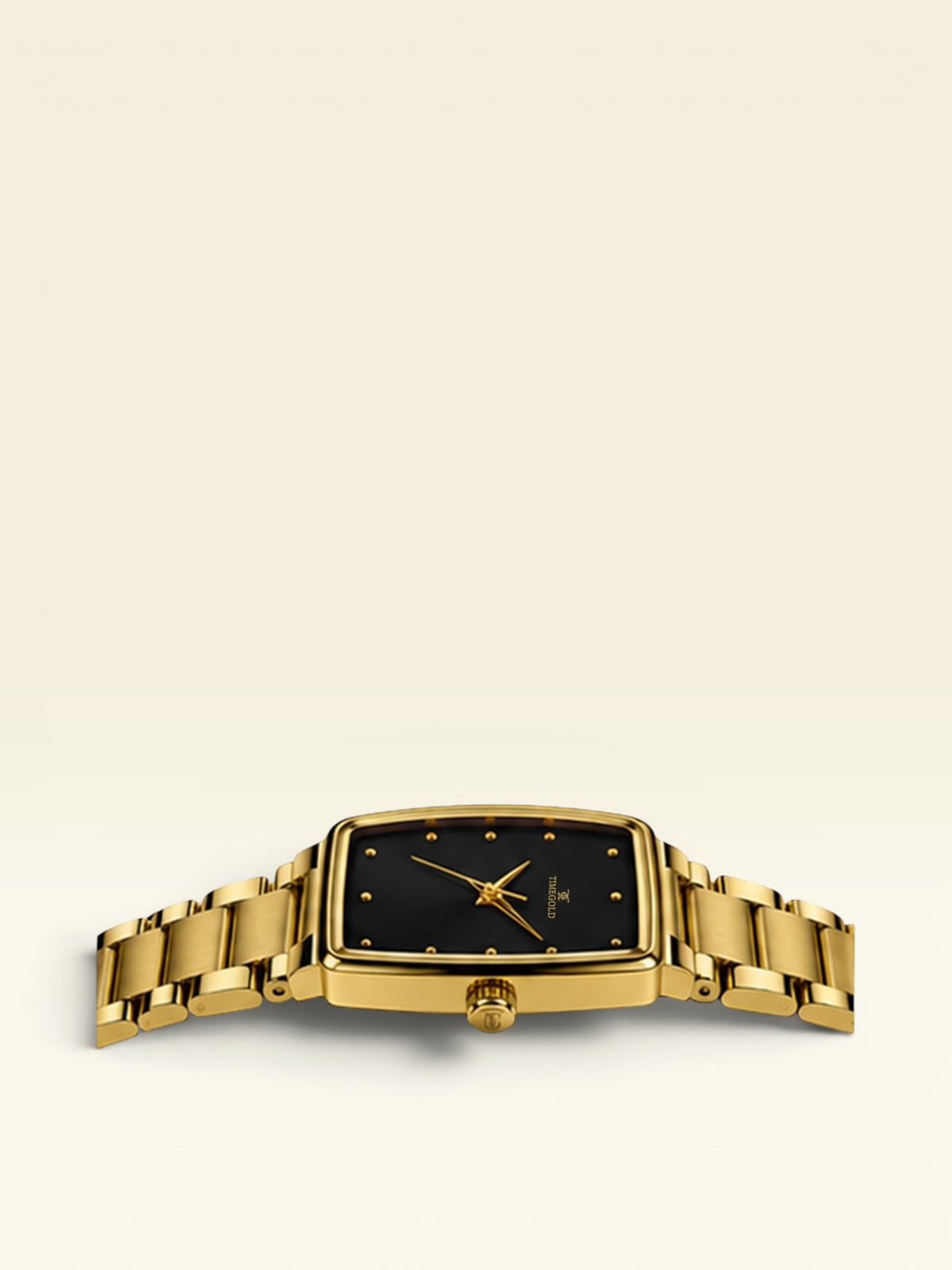 Labdhi Watches & Premium TimeGold TG-27-02 watch with a black sunburst dial and gold curved-square case and bracelet