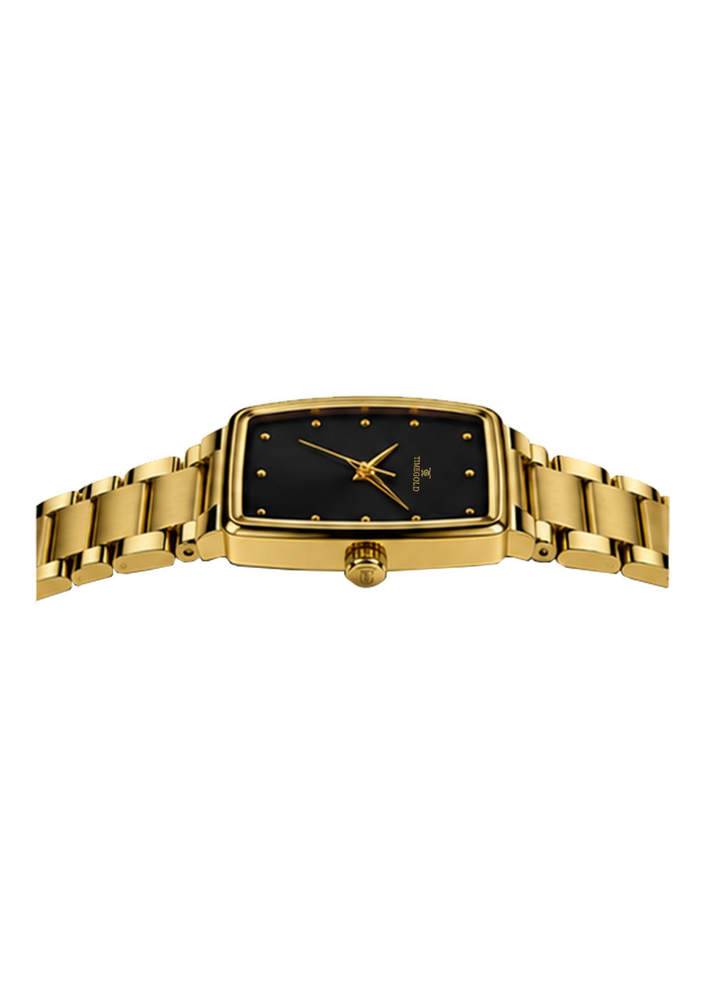 Labdhi Watches & Premium TimeGold TG-27-02 watch with a black sunburst dial and gold curved-square case and bracelet