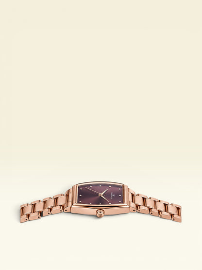 Labdhi Watches & Premium TimeGold TG-16-01 rose gold curved square watch with a sunburst dial and metal bracelet