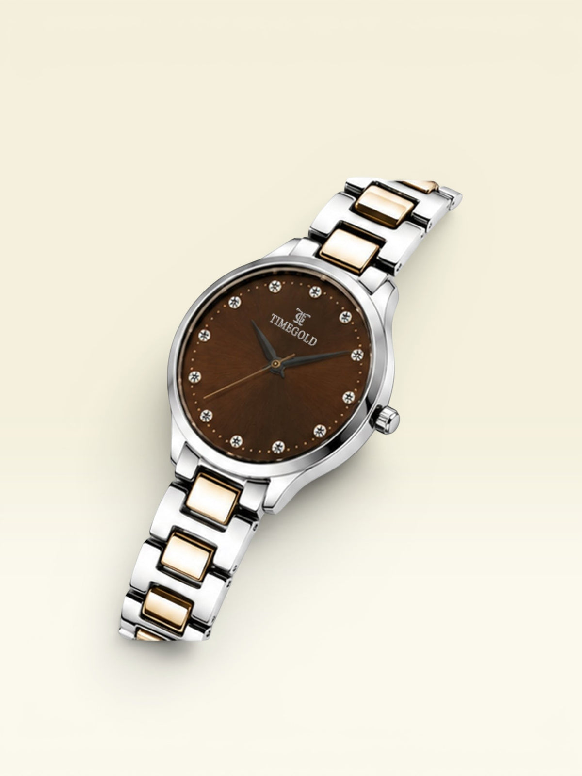 Labdhi Watches & Premium TimeGold Aurelia Grace women's watch with a brown sunray dial and crystal hour markers.