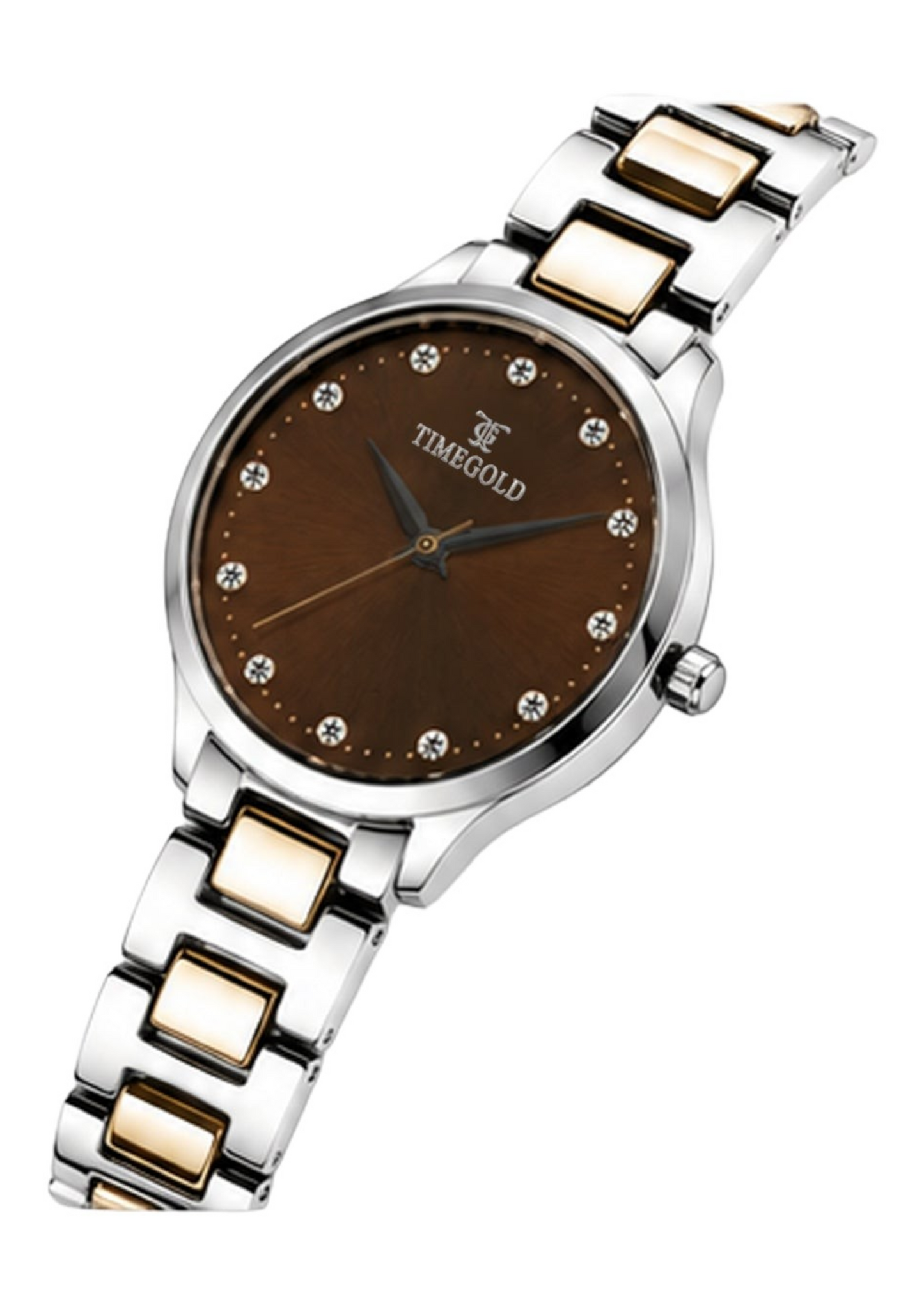 Labdhi Watches & Premium TimeGold Aurelia Grace women's watch with a brown sunray dial and crystal hour markers.