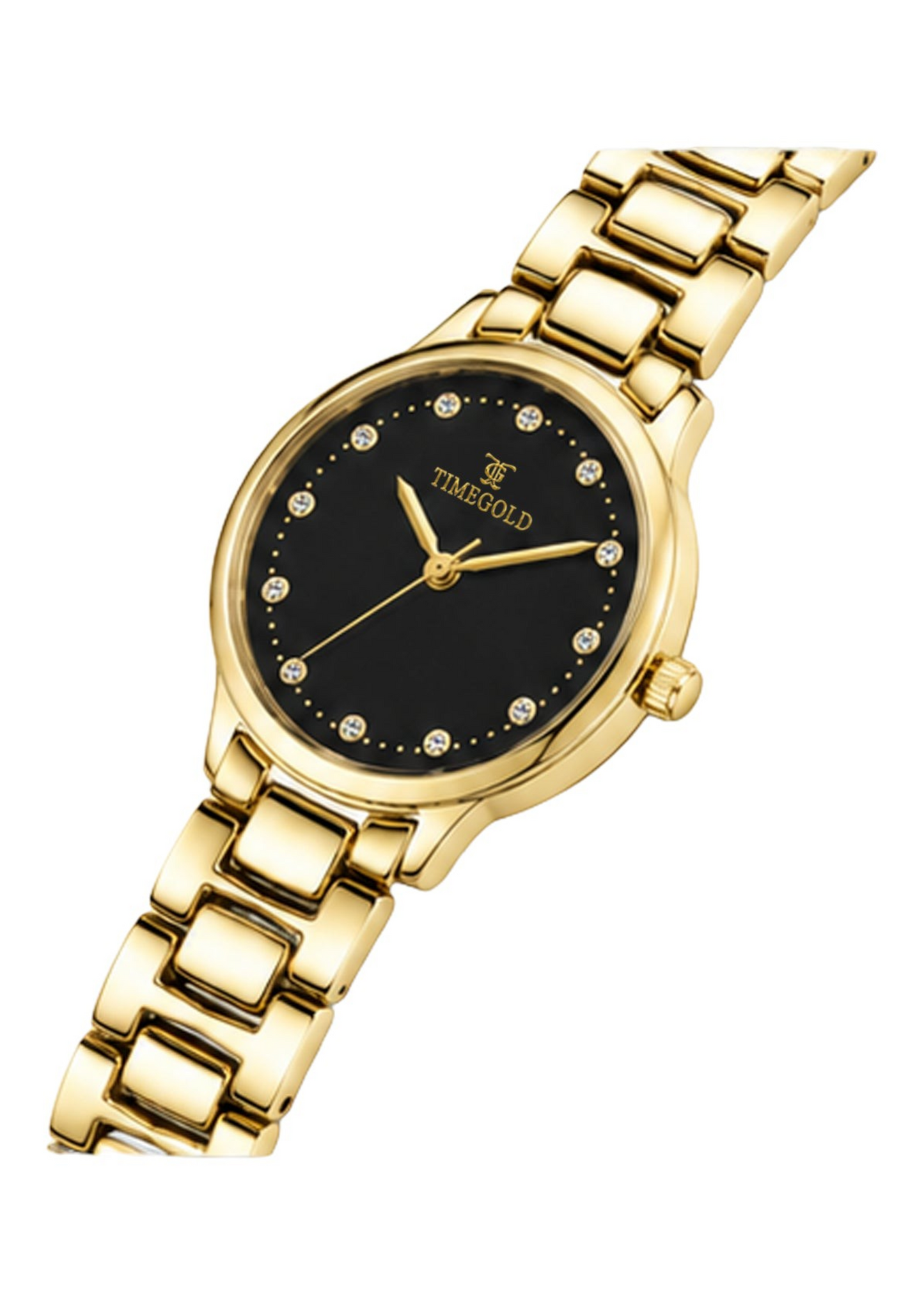 Labdhi Watches & Premium TimeGold Aurelia Grace women's gold-tone watch with black sunray dial and crystal markers.