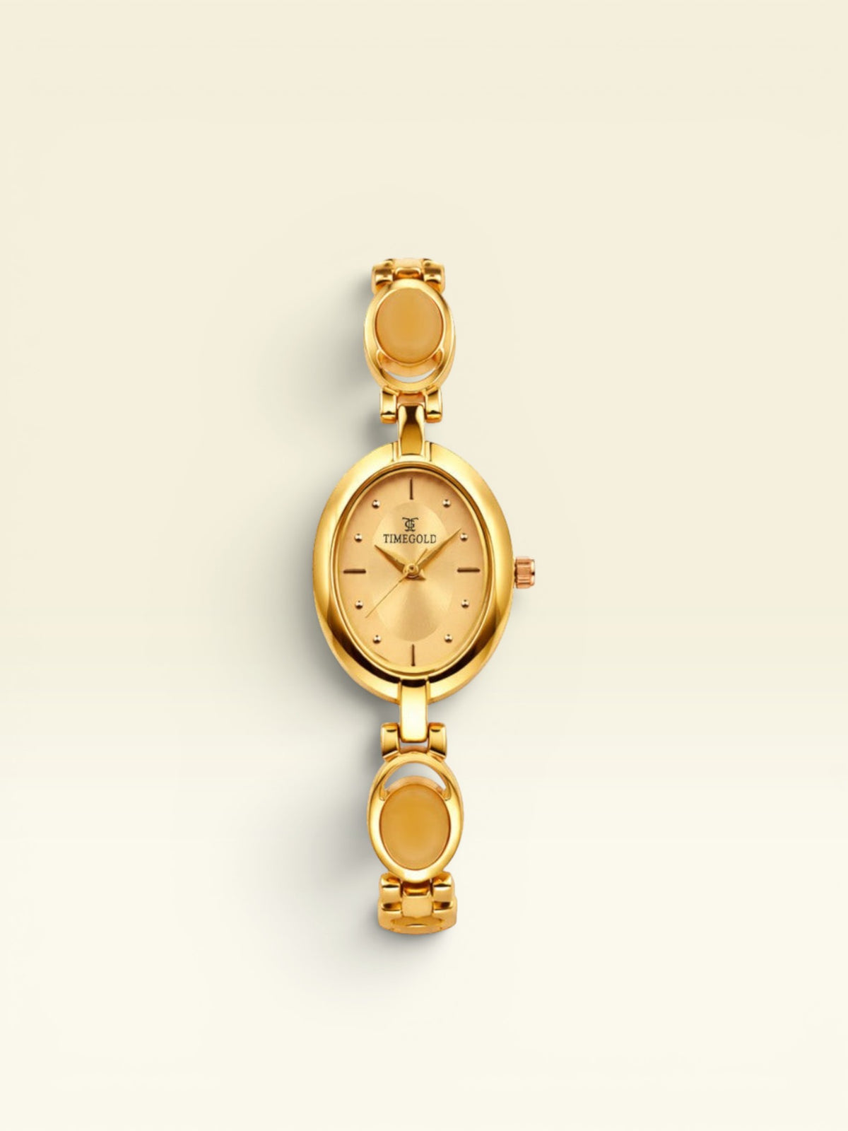 Labdhi Watches & Premium TimeGold oval gold-tone women's watch with a polished bracelet and delicate opal accents.
