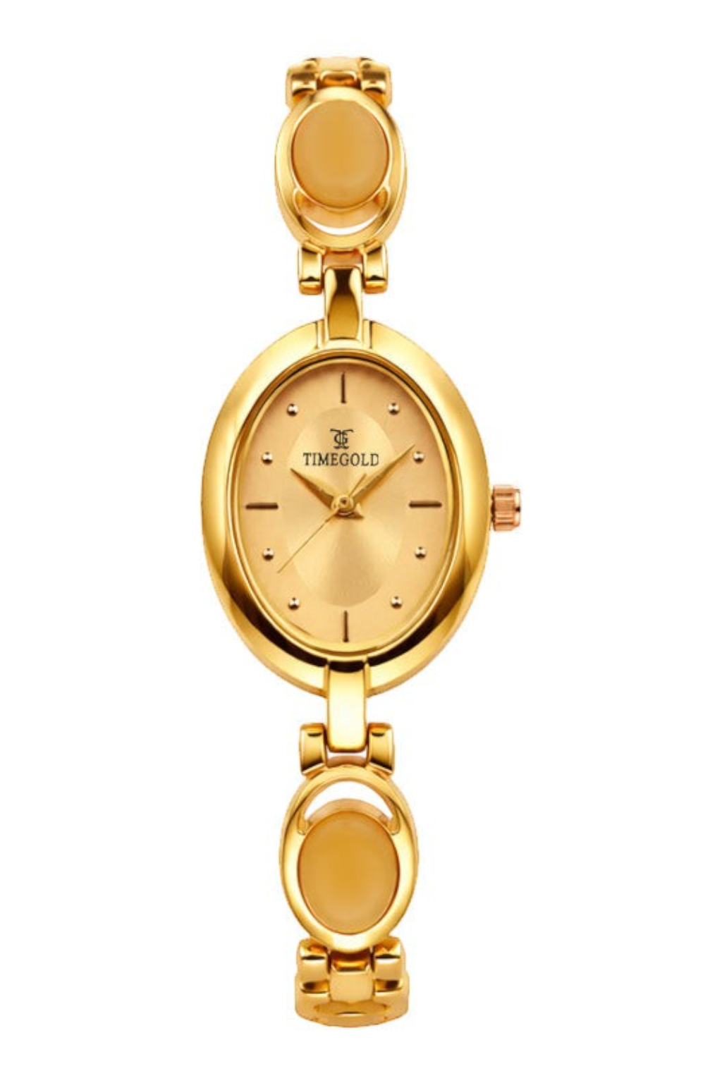 Labdhi Watches & Premium TimeGold oval gold-tone women's watch with a polished bracelet and delicate opal accents.