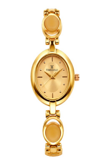 Labdhi Watches & Premium TimeGold oval gold-tone women's watch with a polished bracelet and delicate opal accents.