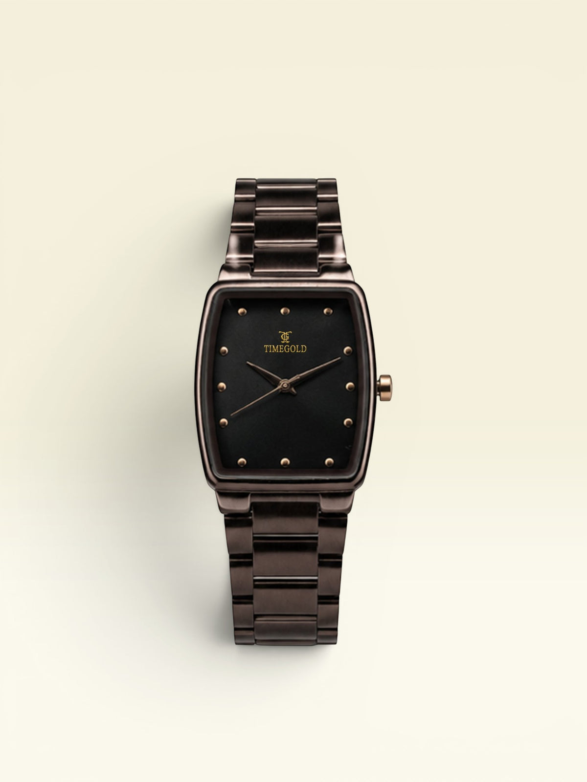 Labdhi Watches & Premium TimeGold TG-16-03 watch with a black sunburst dial and curved-square gunmetal case.