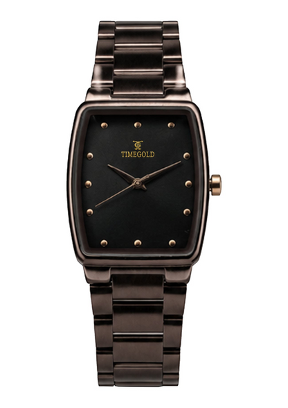 Labdhi Watches & Premium TimeGold TG-16-03 watch with a black sunburst dial and curved-square gunmetal case.