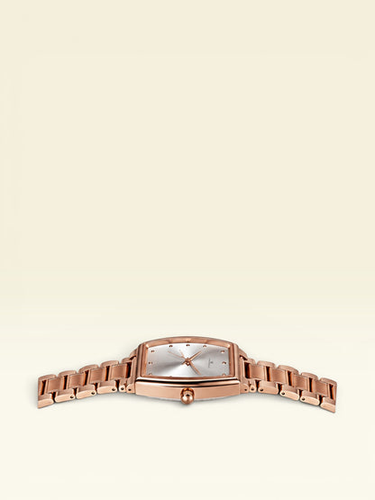 Labdhi Watches & Premium TimeGold Regal Curve watch with a rose gold stainless steel bracelet and curved square dial
