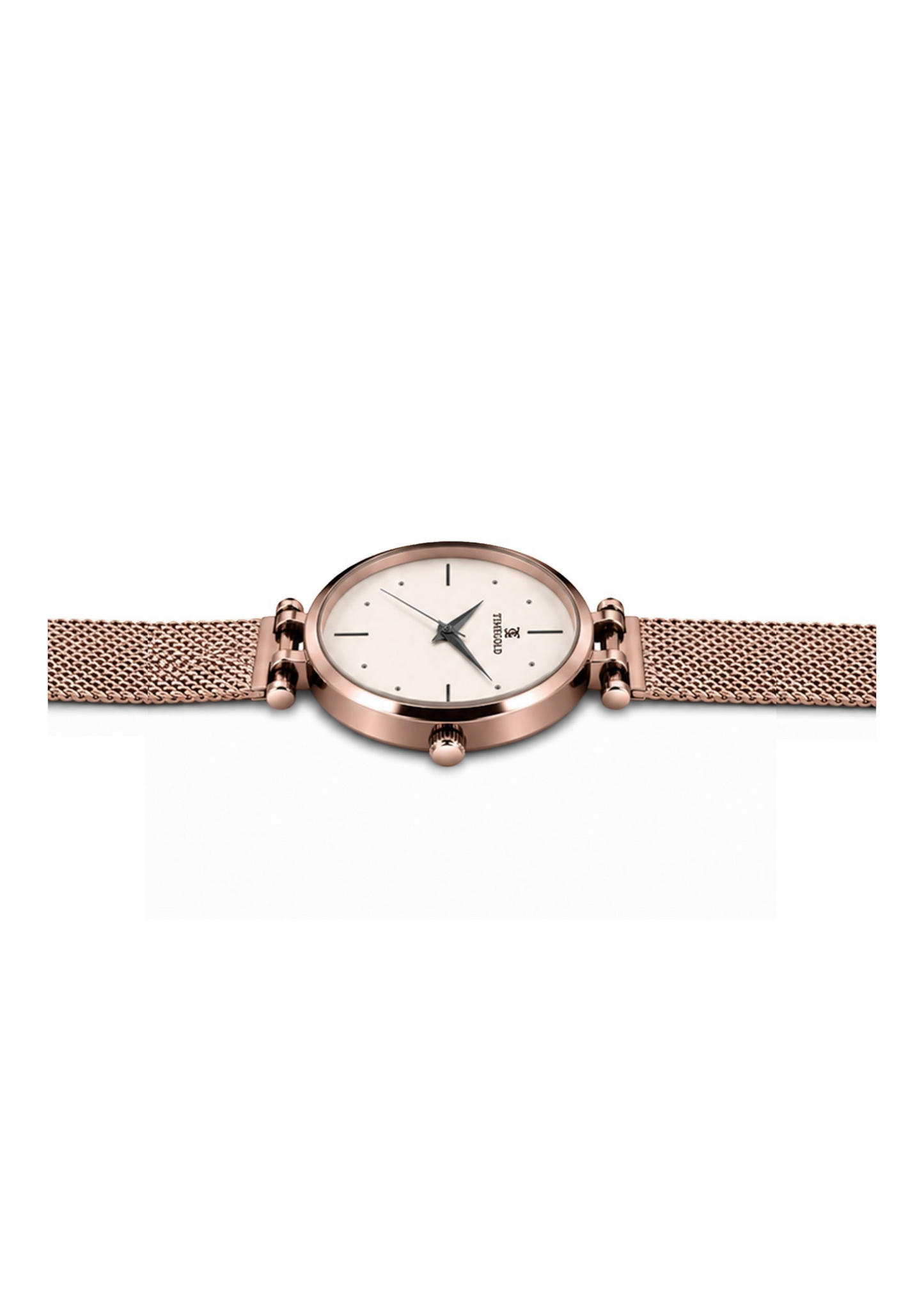Labdhi Watches & Premium TimeGold Aurora rose gold watch with a minimalist white dial and a sleek mesh bracelet.