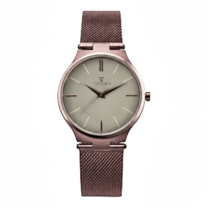 Labdhi Watches & Premium TimeGold TG-21-04 men's watch with a rose gold mesh strap and minimalist beige dial.