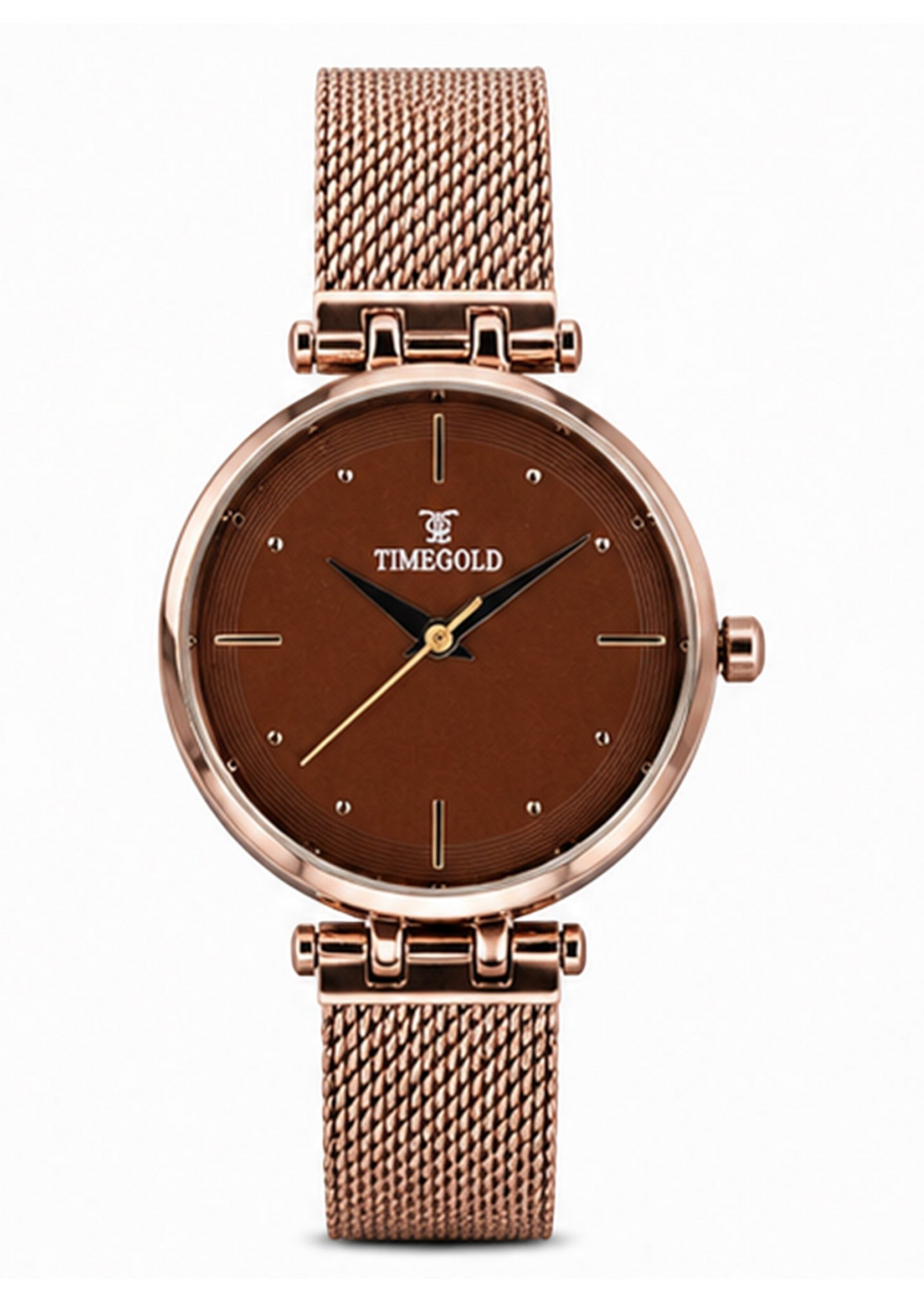 Labdhi Watches & Premium TimeGold Aurora watch with a brown dial and rose gold mesh bracelet