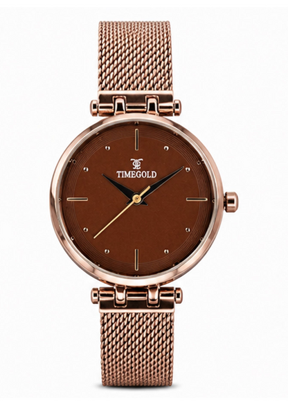 Labdhi Watches & Premium TimeGold Aurora watch with a brown dial and rose gold mesh bracelet