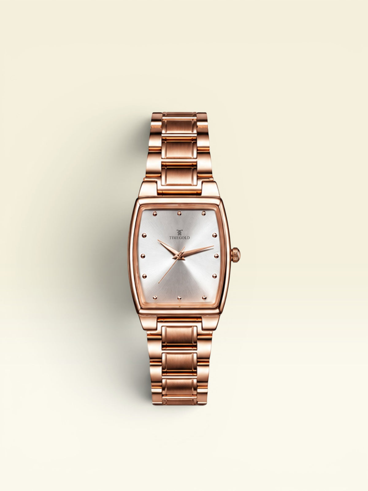 Labdhi Watches & Premium TimeGold TG-16-02 watch with a rose gold stainless steel bracelet and silver sunburst dial.