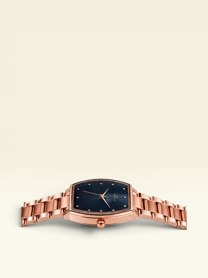 Labdhi Watches & Premium TimeGold TG-16-04 watch with a rose gold stainless steel bracelet and navy sunburst dial.