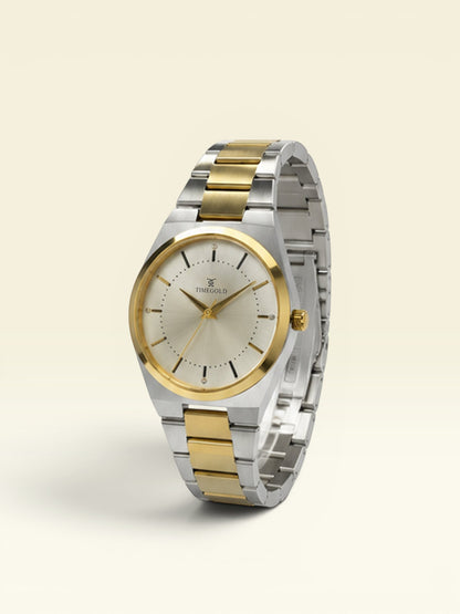 Labdhi Watches & Premium TimeGold TG-15-03 watch with a two-tone silver and gold stainless steel integrated bracelet.