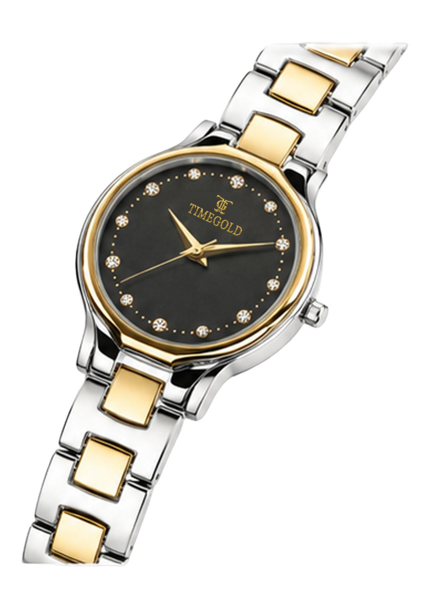 Labdhi Watches & Premium TimeGold Aurelia Grace watch with a black sunray dial, crystal markers, and two-tone finish.