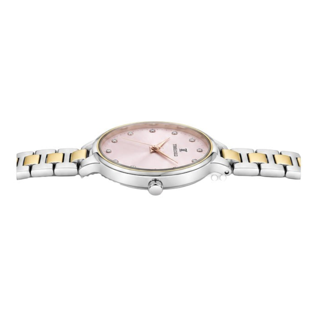 Labdhi Watches & Premium TimeGold Aurelia Grace watch with a pink sunray dial, crystal markers, and two-tone bracelet.