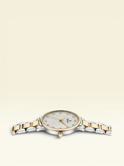 Labdhi Watches & Premium Time Gold Aurelia Grace two-tone watch with crystal markers and sunray dial